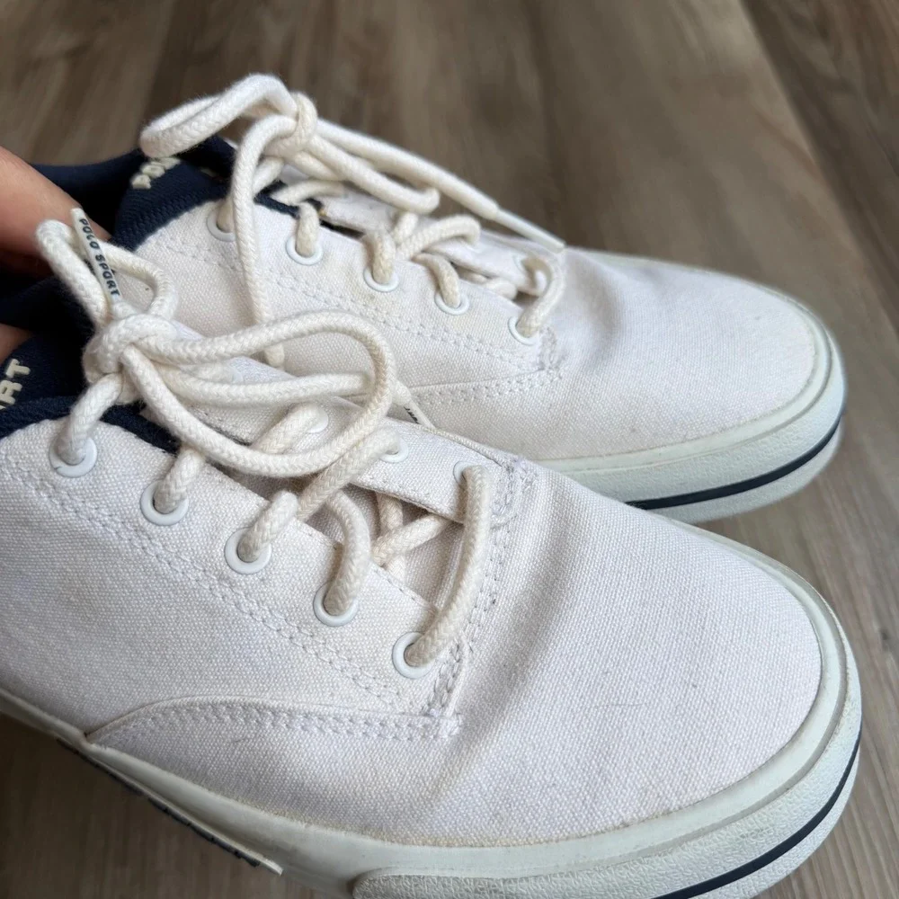 Vintage Polo Sport Ralph Lauren Mens Canvas Sneakers Cream Low Top Size 9
